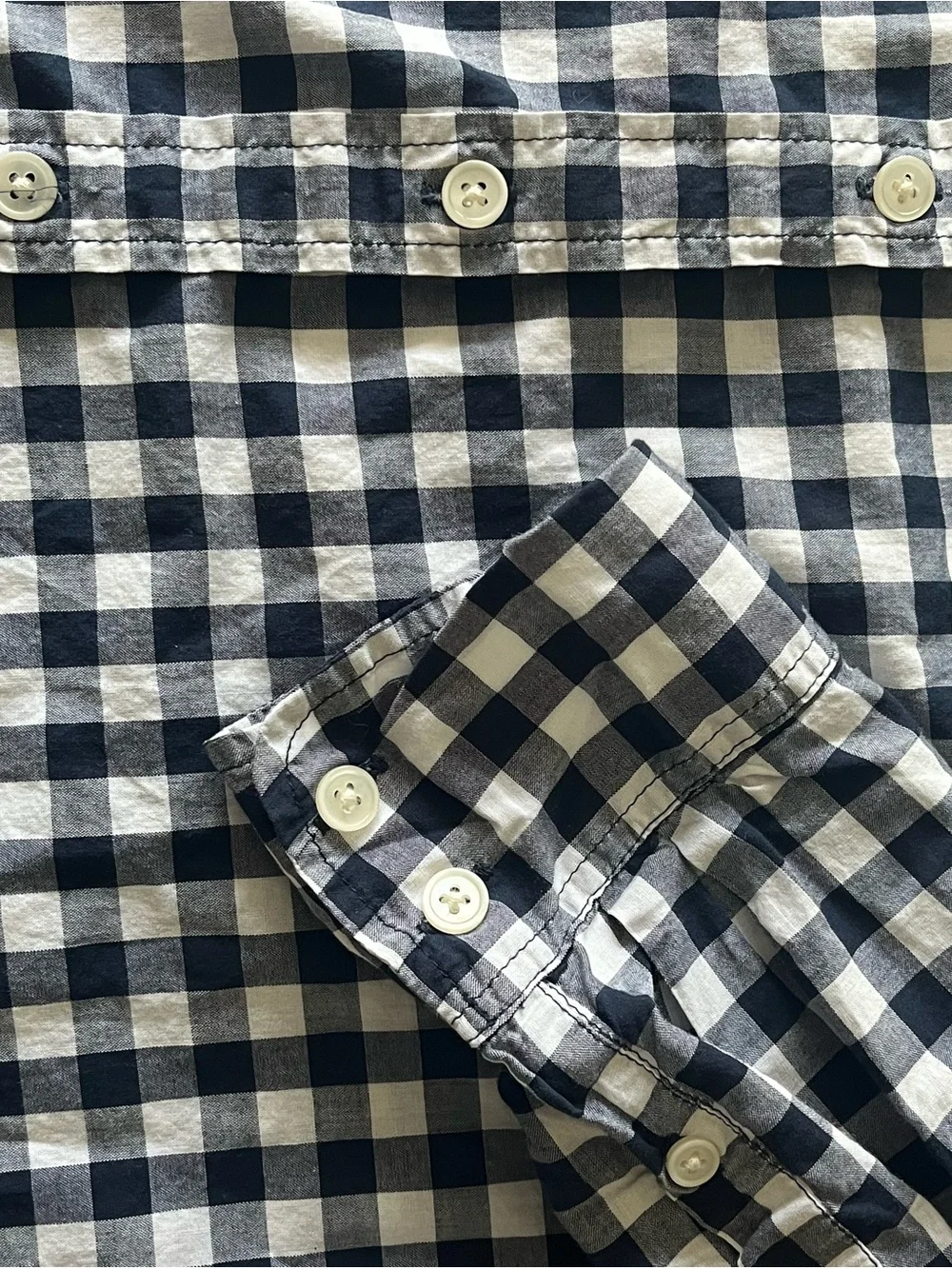 J. Crew Navy and White Gingham Button-Down Shirt in Signature Fit. 100% Cotton.